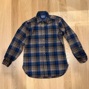 Men’s Pendleton Blue and Brown Plaid Casual Shirt M Wool